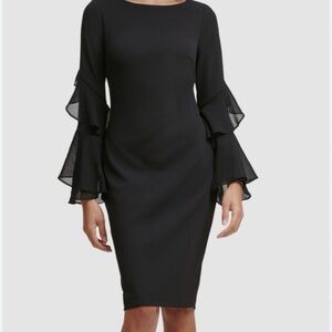 Calvin Klein Elegant Black Ruffle Sleeve Dress